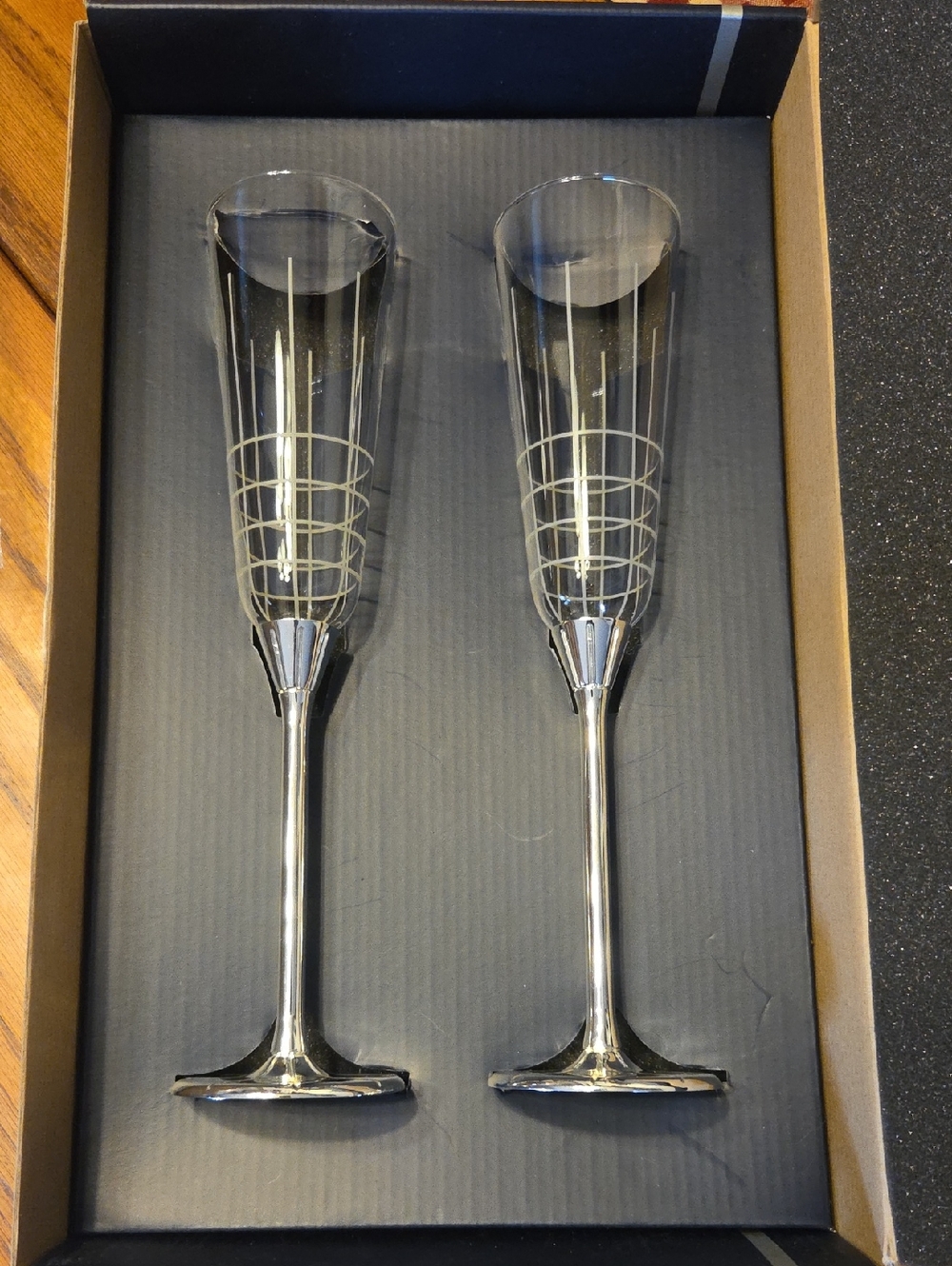 Mikasa Silver-Accent Etched Spiral Champagne Flutes - Pair